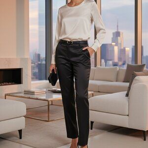 NWOT AB Studio Women 8 Dress Pants 2-Pocket Black Satin-Like Thick Cotton Preppy